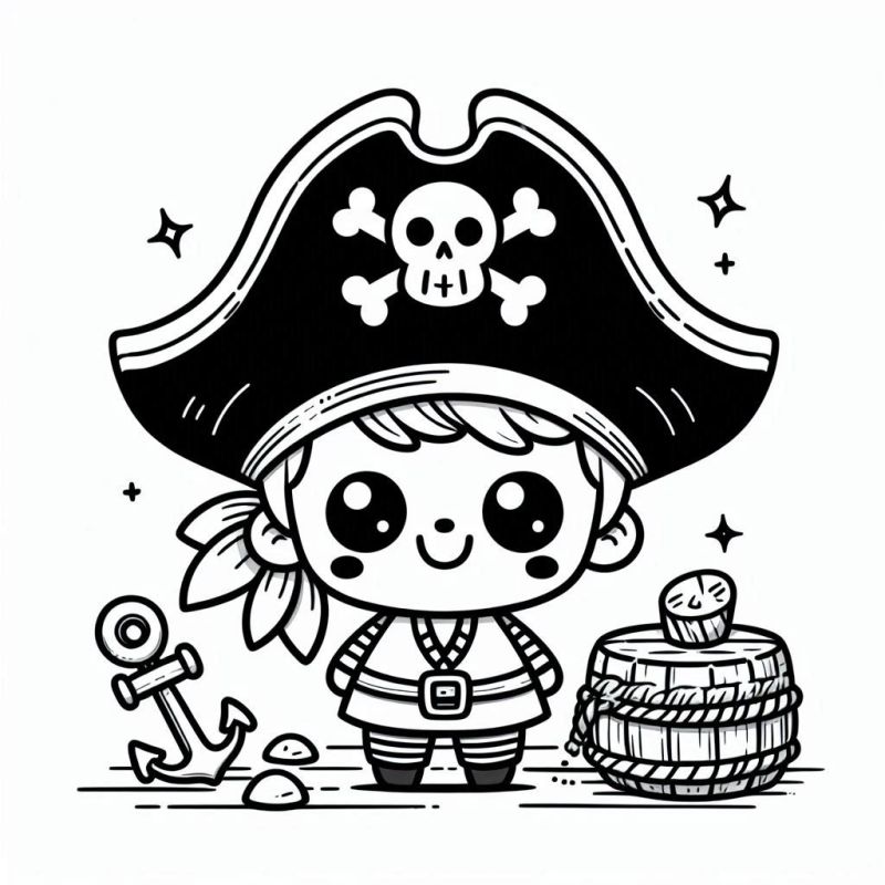 Desenho de pirata em estilo cartoon pronto para colorir