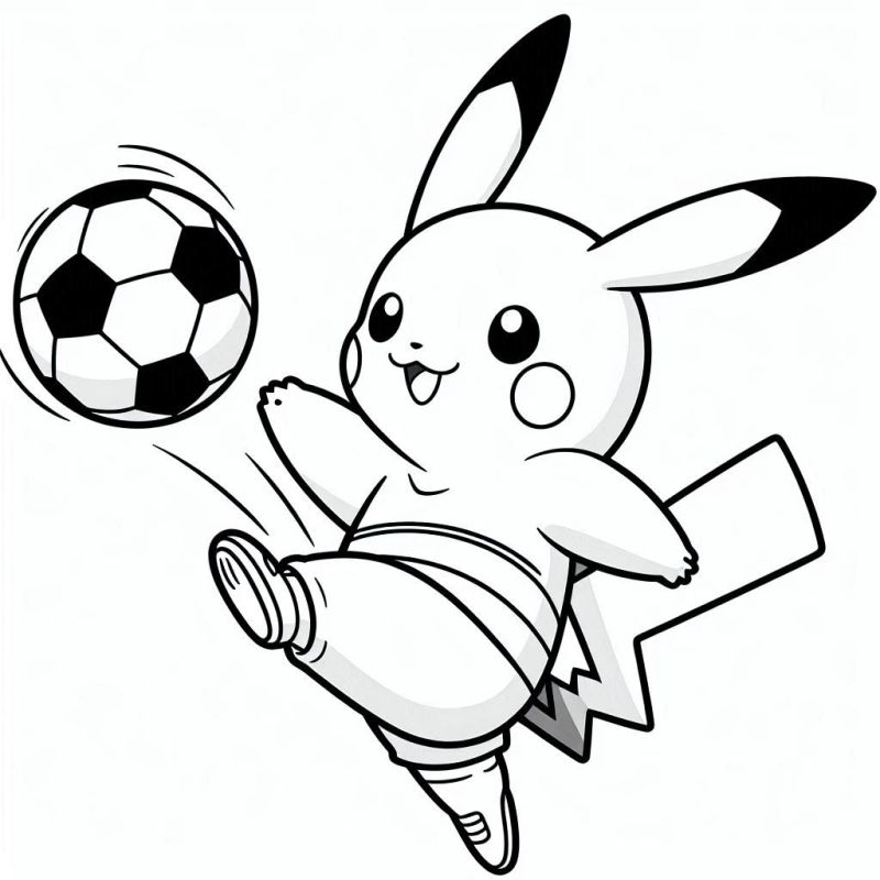Pikachu e Sua Tacada no Futebol: Desenho para Colorir