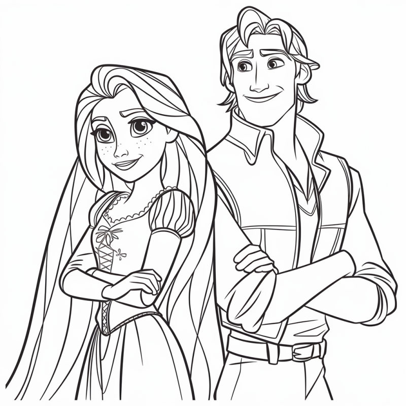 Cena mágica com Rapunzel e Flynn Rider para colorir