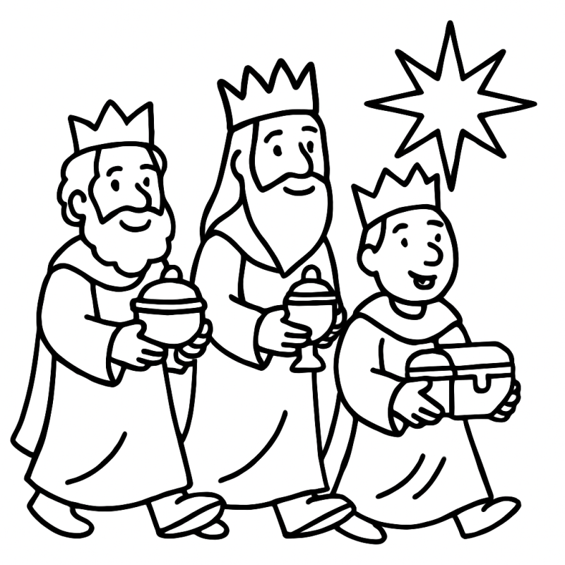 Desenho simples dos Três Reis Magos para colorir - Natal