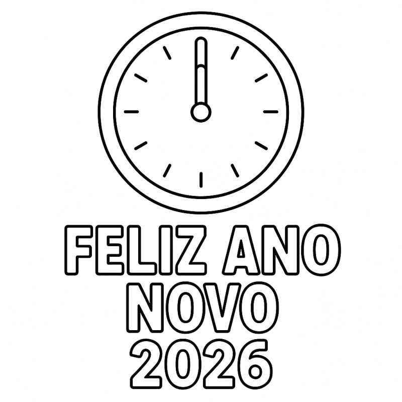 Relógio de meia-noite para colorir - Feliz Ano Novo 2026