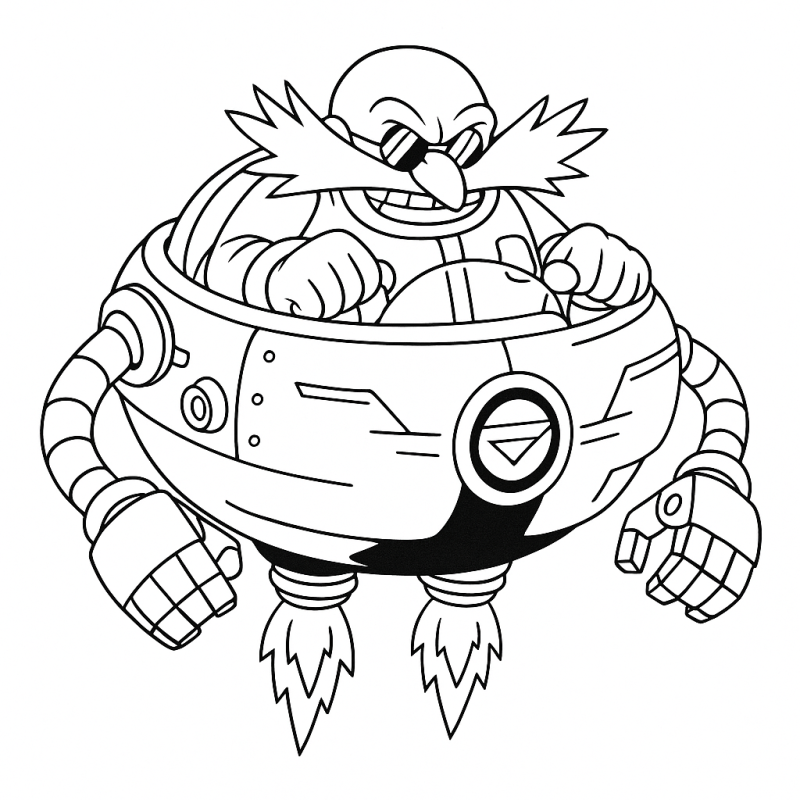 Desenho do Dr. Robotnik na Egg Mobile para colorir