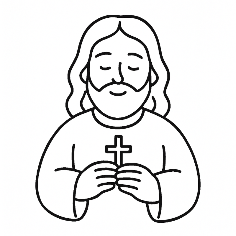 Desenho sereno de Jesus com cruz para colorir