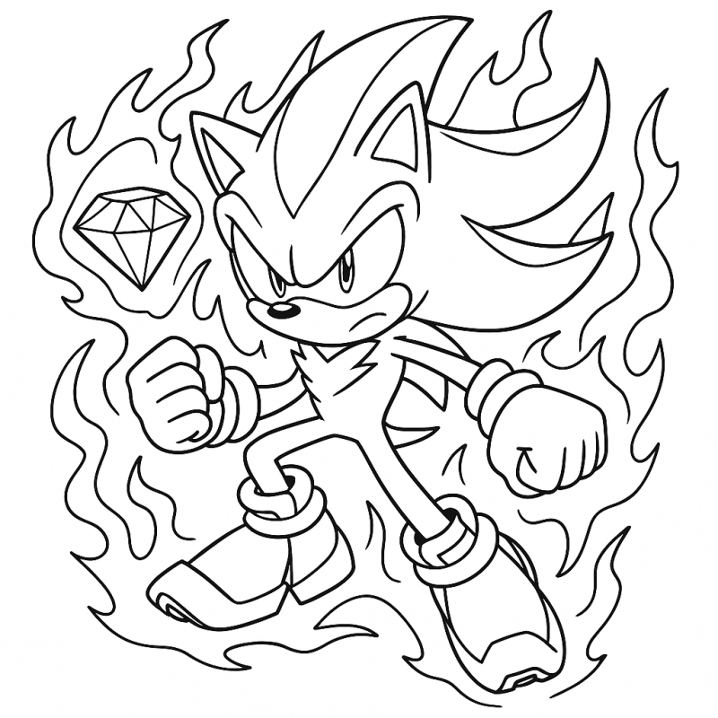 Desenho para colorir do Shadow, porco-espinho com espinhos longos e aura de poder.