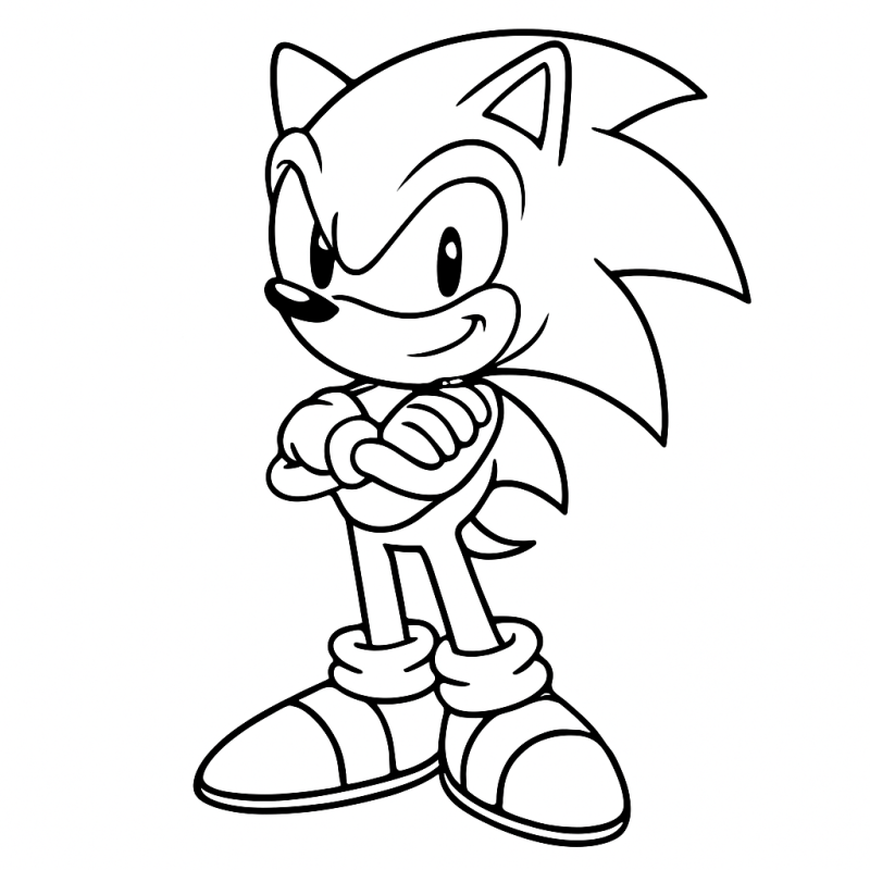 Desenho do Sonic confiante com braços cruzados para colorir