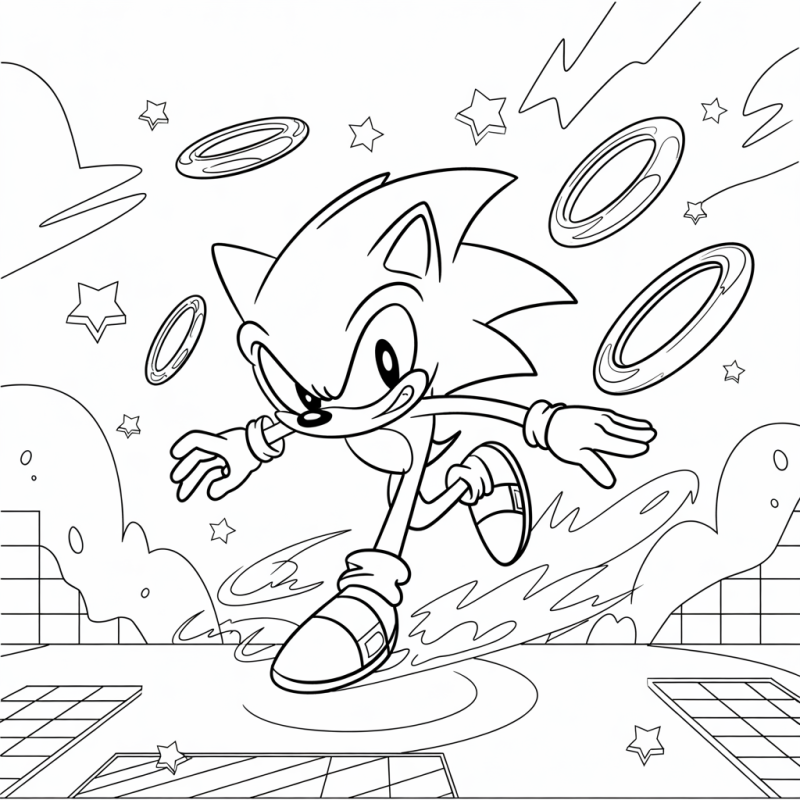Sonic em pose de corrida, desenho para colorir
