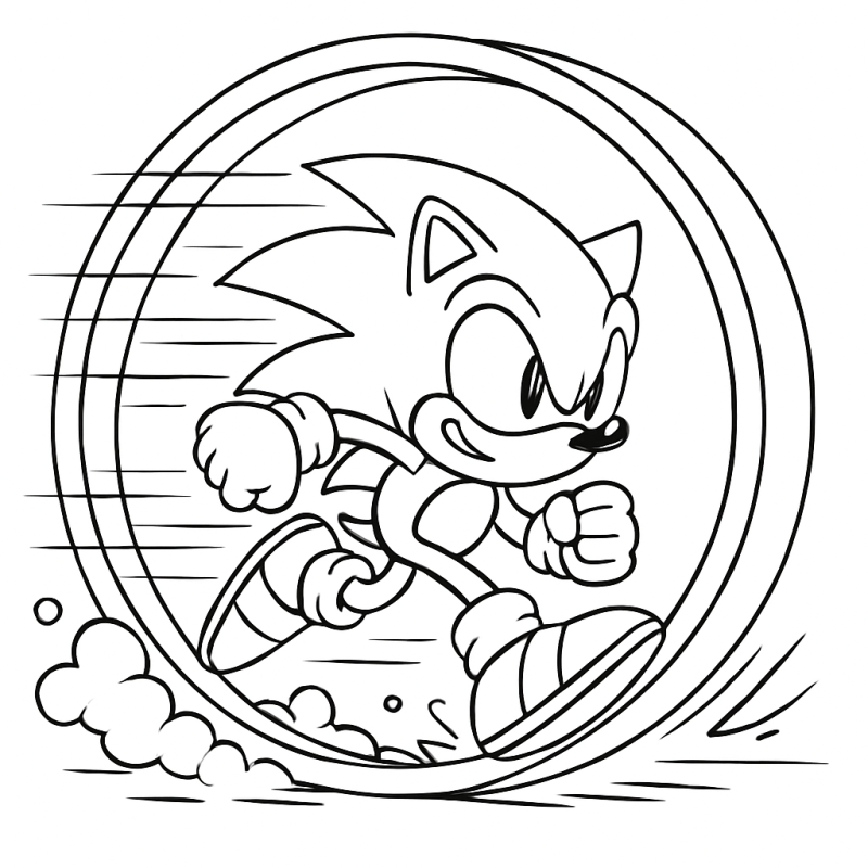 Desenho do Sonic correndo em alta velocidade com trilha de movimento