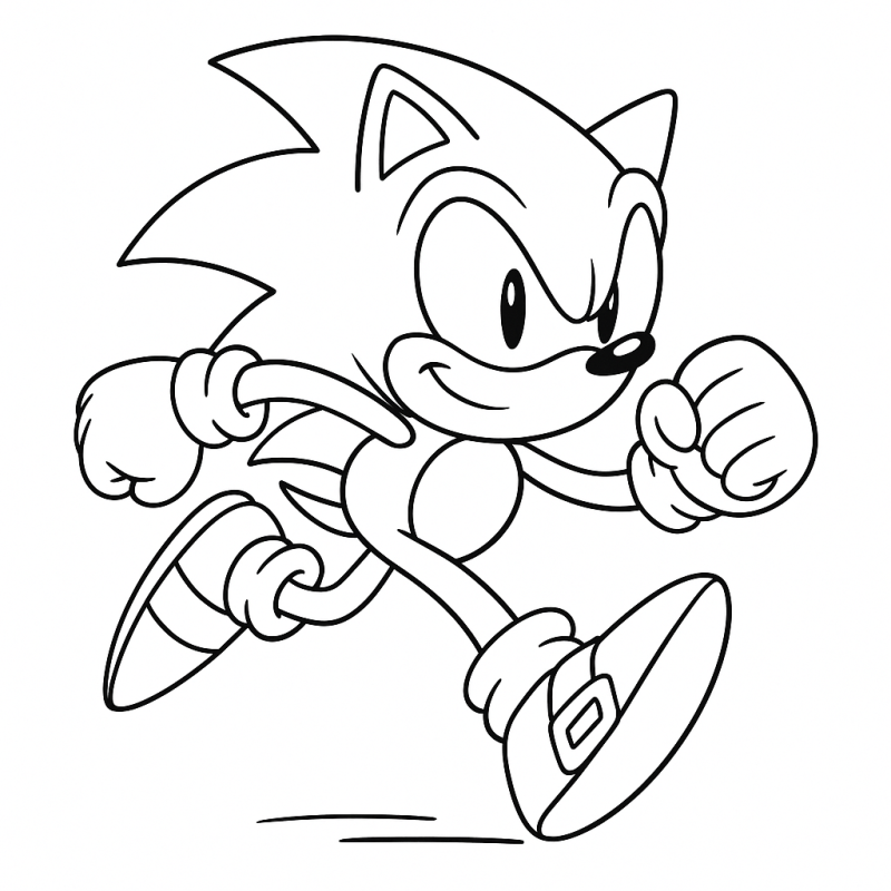 Desenho do Sonic correndo em alta velocidade para colorir