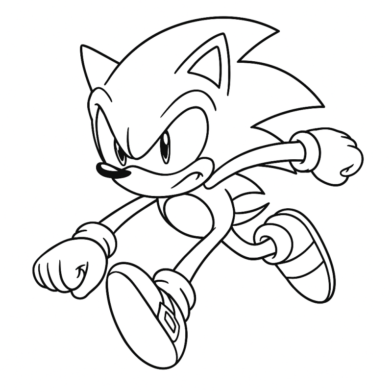 Desenho de Sonic em ação para imprimir e colorir