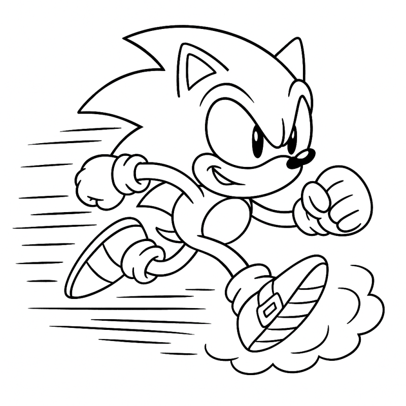 Desenho para colorir do Sonic correndo sobre uma nuvem