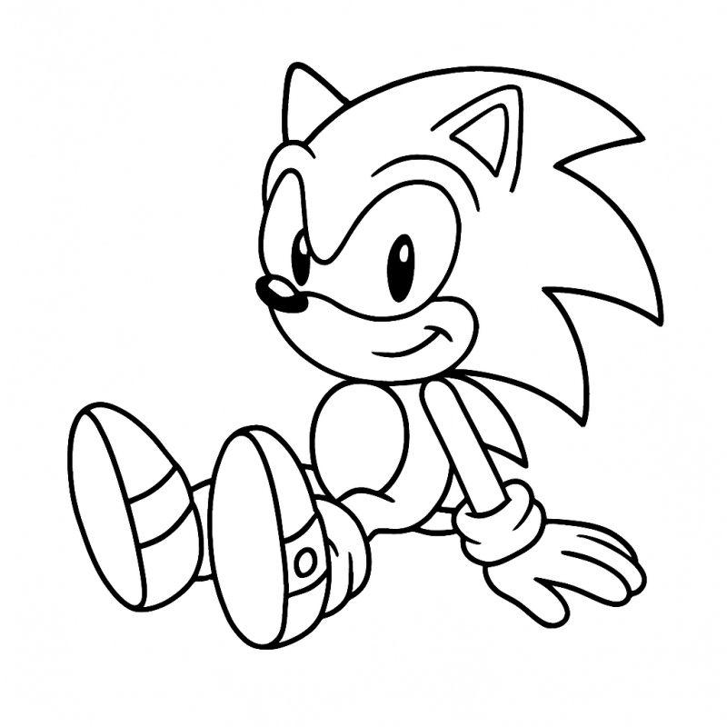 Desenho do Sonic em estilo animado sentado, fácil de colorir