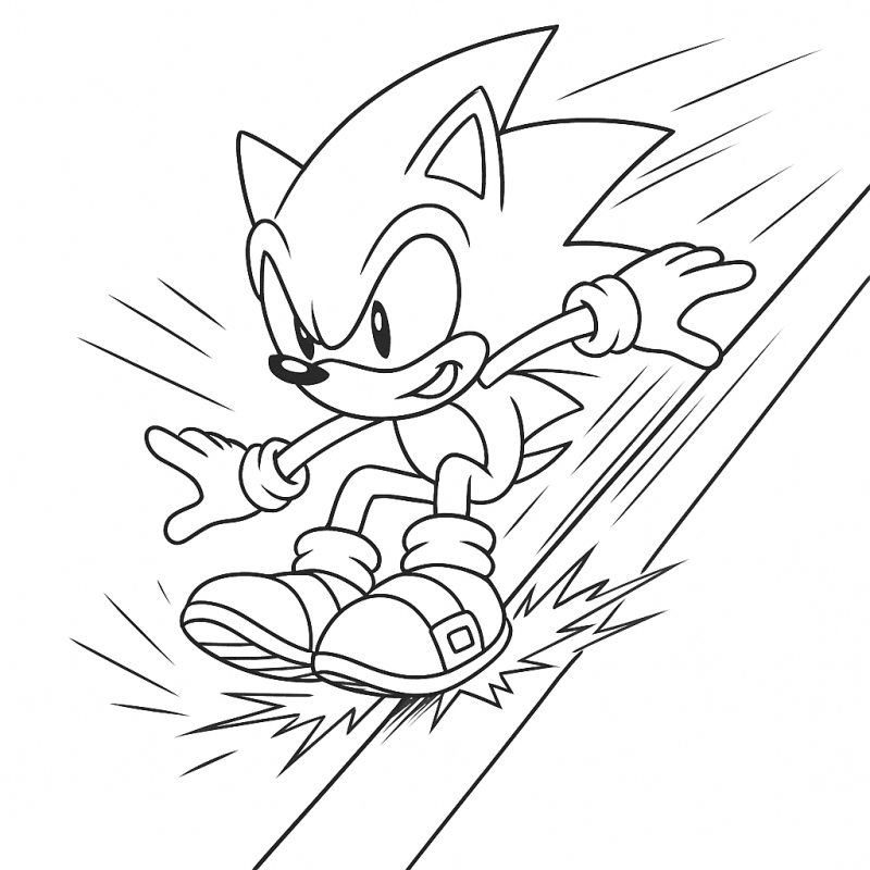 Sonic deslizando em alta velocidade para colorir