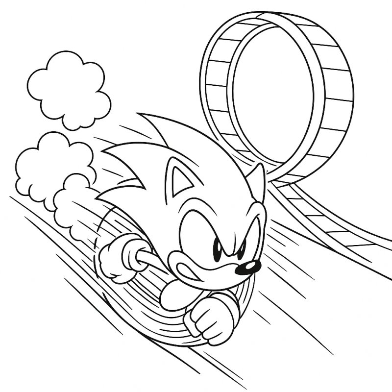 Desenho do Sonic correndo em alta velocidade para colorir