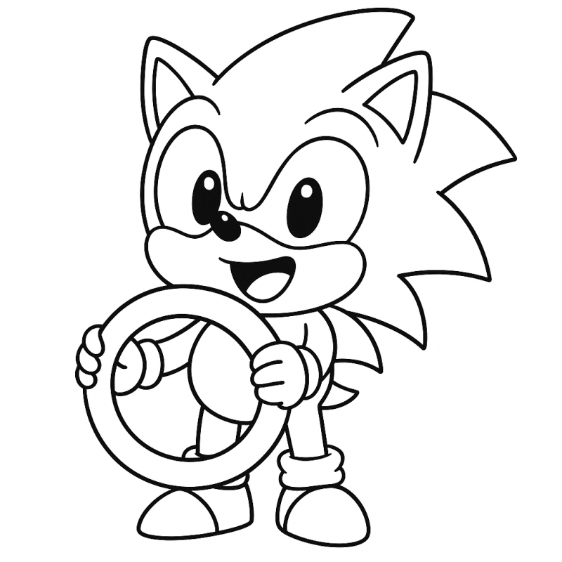 Desenho do Sonic bebê segurando um anel para colorir