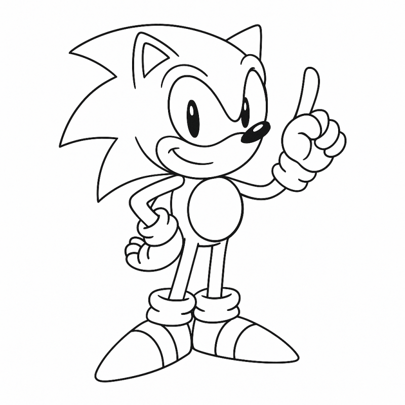 Desenho para colorir do Sonic clássico em pose confiante