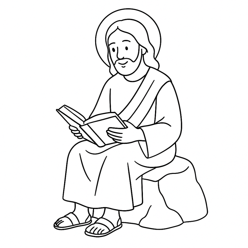 Sonic sereno com livro em cenário religioso para colorir