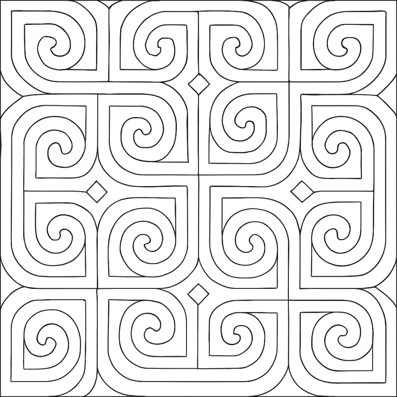 Desenho de padrão abstrato e geométrico com espirais para colorir.