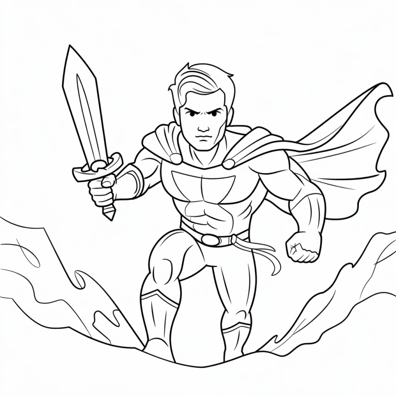 Super-Herói em Pose Dinâmica - Desenho para Colorir