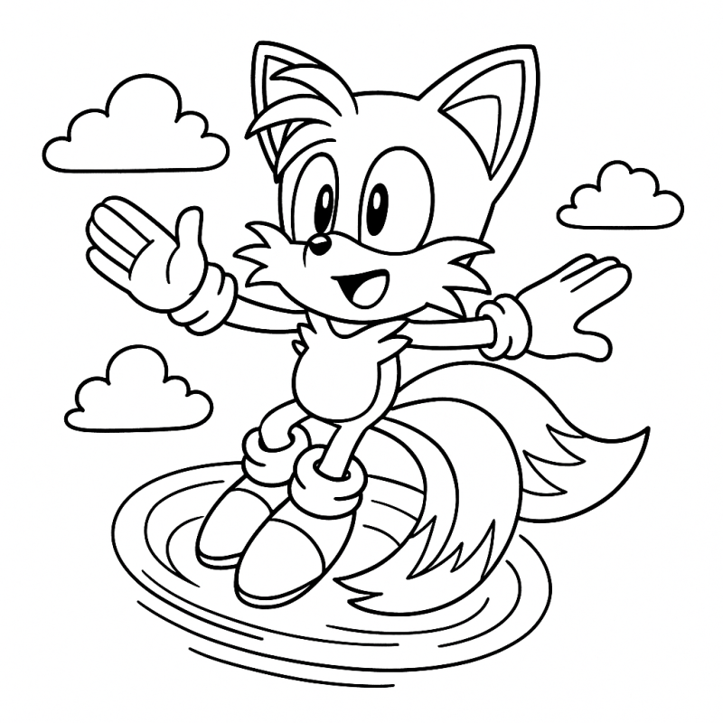 Desenho para colorir do Tails voando, personagem do Sonic