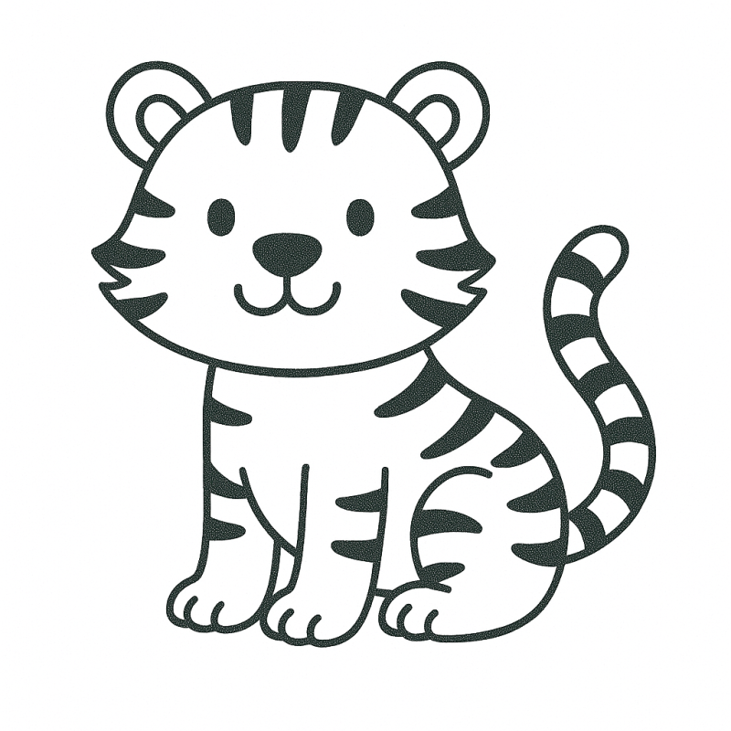 Desenho de um tigre fofo sentado para colorir com crianças