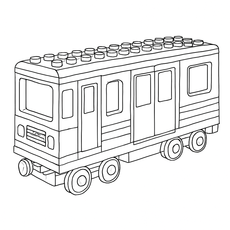 Desenho de vagão de trem feito de blocos de construção para colorir