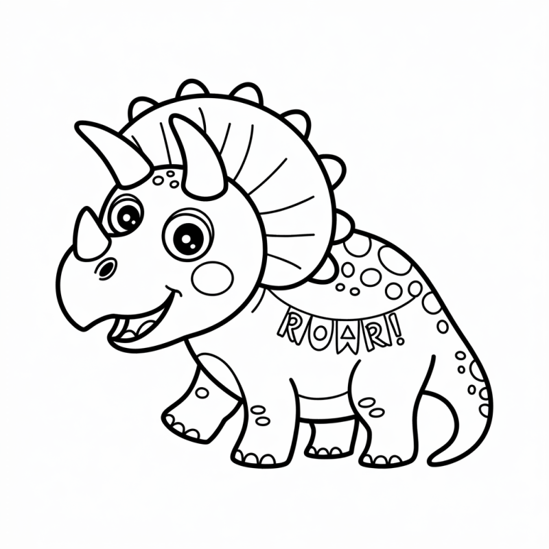 Desenho de um tricerátopo estilizado e amigável para colorir
