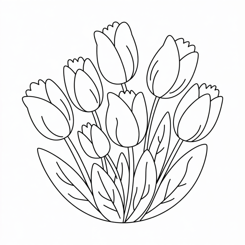Desenho de tulipas em arranjo harmonioso para colorir