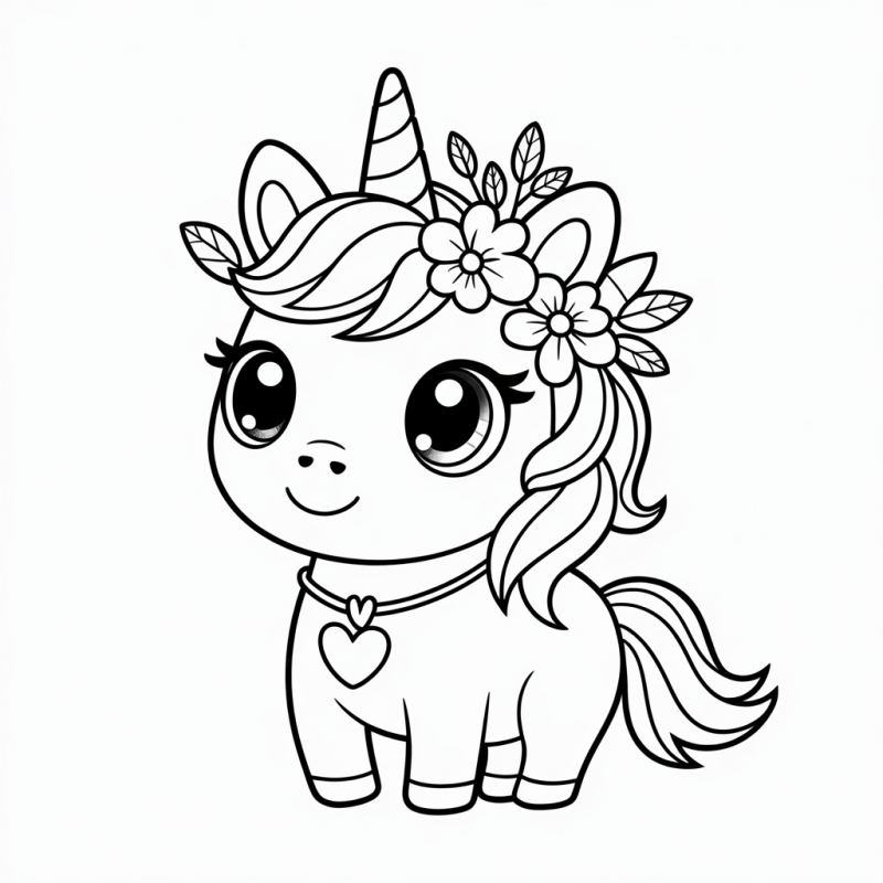 Desenho de um adorável unicórnio estilo cartoon para colorir