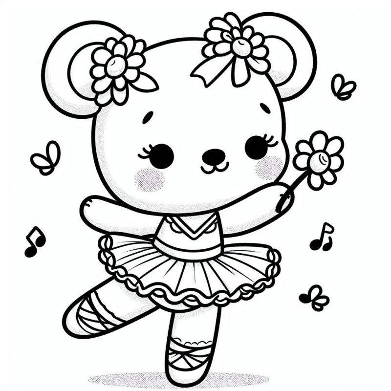 Desenho de Ursinho Bailarina para Colorir