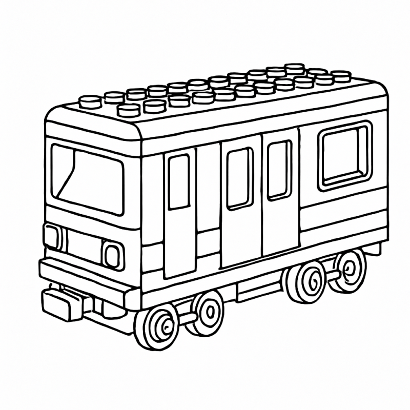 Desenho de vagão de trem feito com blocos de construção para colorir