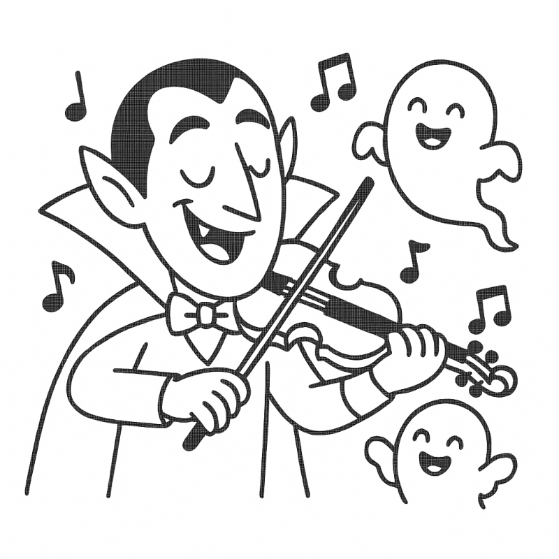 Vampiro Violinista e Fantasmas para Colorir Desenho de vampiro violinista com fantasmas para colorir