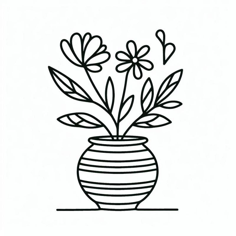 Desenho de vaso de flores minimalista para colorir