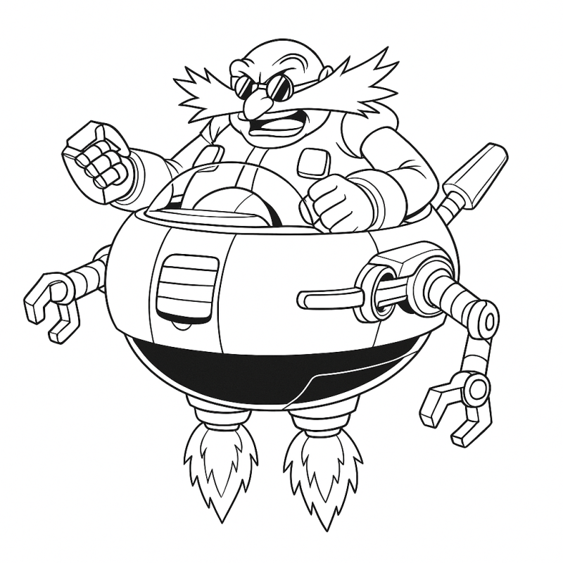 Dr. Robotnik pilotando a Egg Mobile para colorir