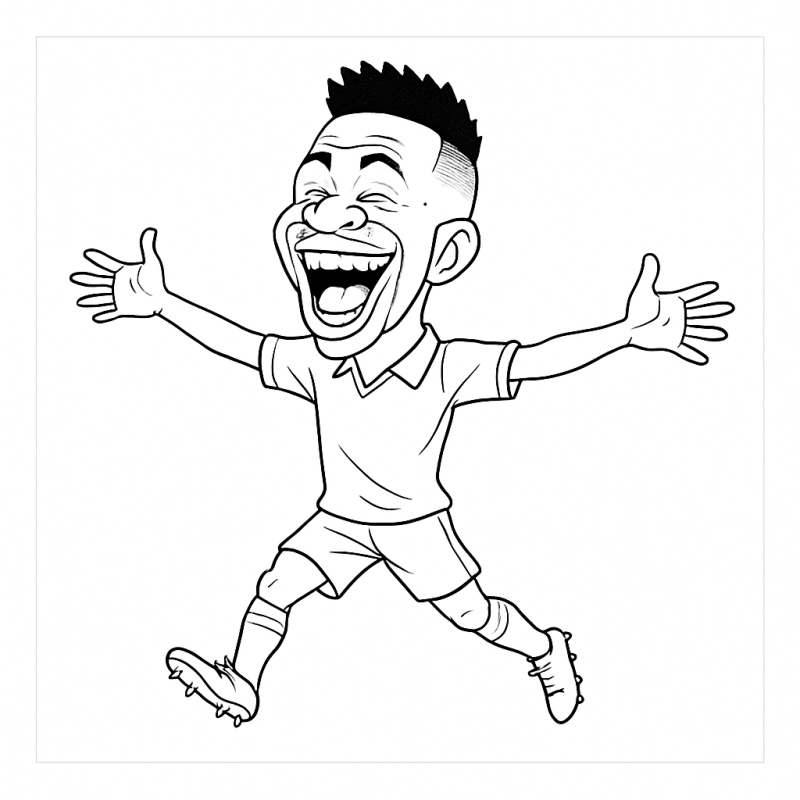 Desenho de Vinícius Júnior em uma celebração alegre para colorir